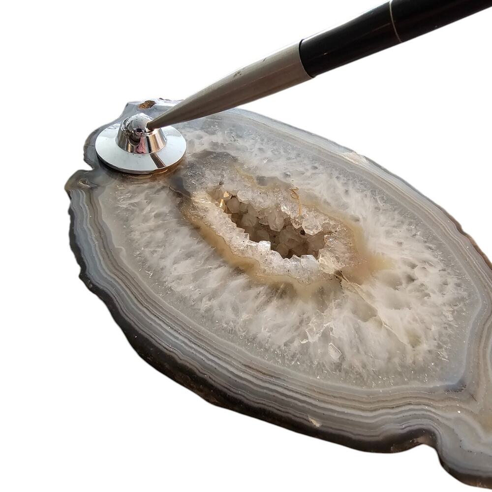 Vintage Mid Century Agate geode Desk Top Pen Pencil Holder with Pen